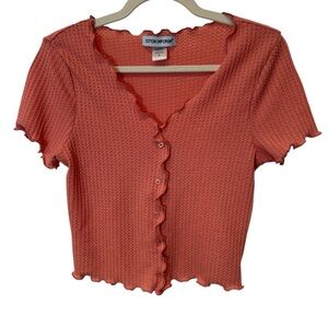 NWOT Cotton Emporium Orange Ruffled Crop Top w/ Faux Buttons